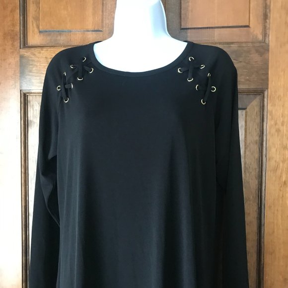 #1 Michael Kors Black Dress w/Shoestring X's on Shoulder Large - Picture 2 of 12